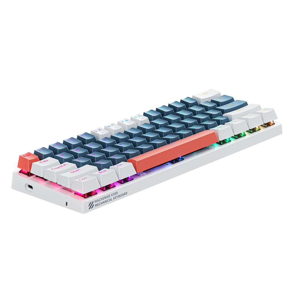 Machenike K500-B61 Wired Mechanical Gaming Keyboard med baggrundsbelysning Brown Switch - Blå og hvid