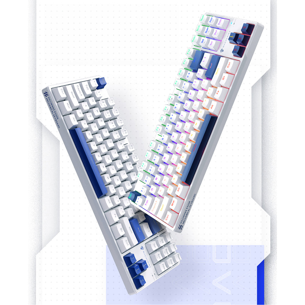 Machenike K500B-B87 Wired Mechanical Gaming Keyboard med baggrundsbelysning, rød switch - hvid