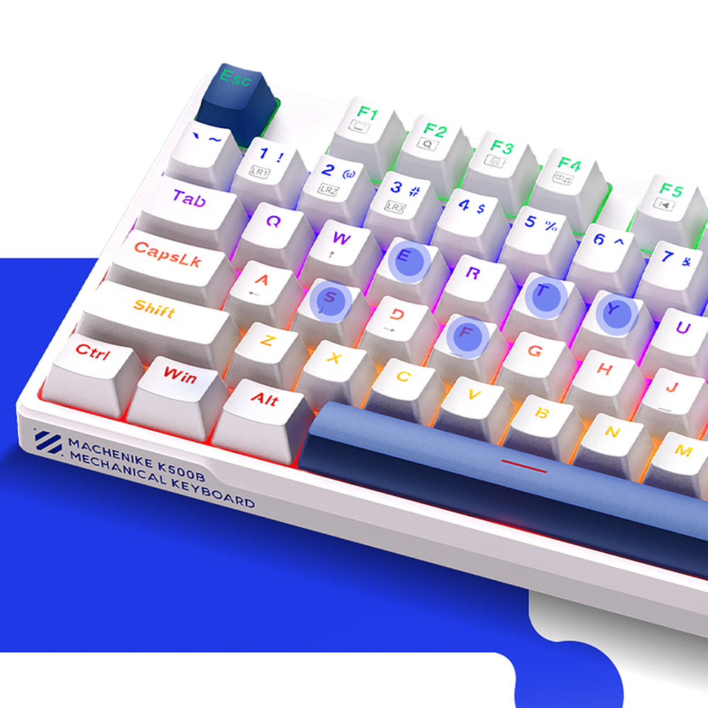 Machenike K500B-B87 Wired Mechanical Gaming Keyboard med baggrundsbelysning, rød switch - hvid