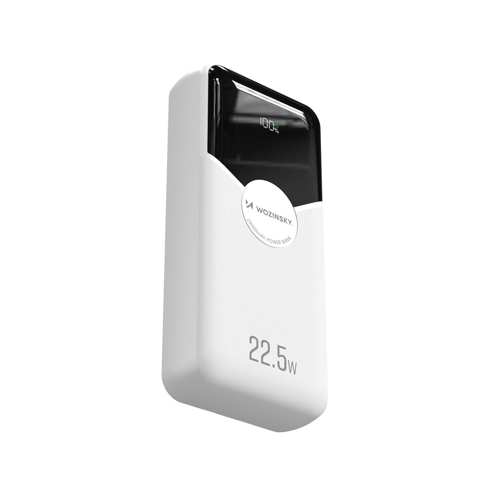 Wozinsky WFC-15W 20000mAh 22.5W PD20W Powerbank with Built-in Lightning and USB-C Cables - White
