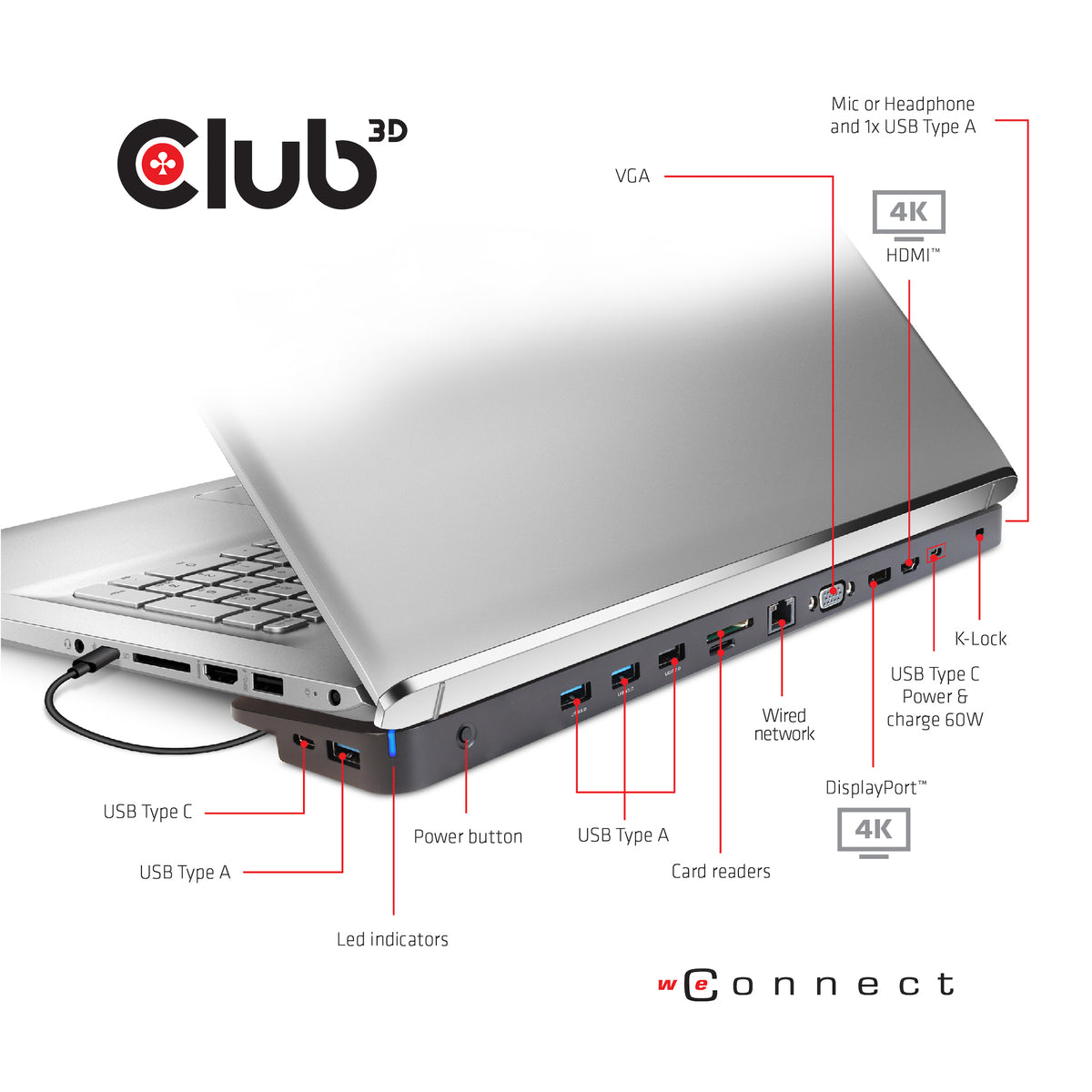 Club 3D CSV-1564W100 USB-C Dockingstation med 100W strømforsyning Sort