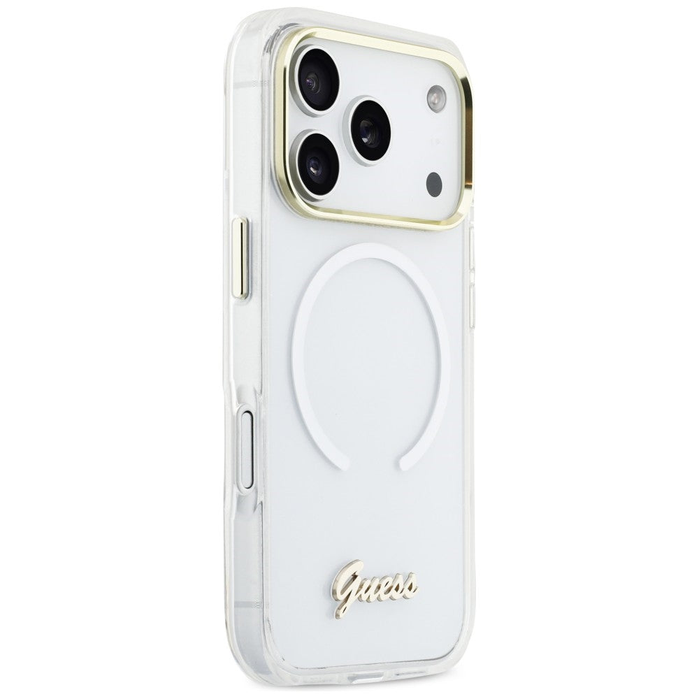 Guess IML Gradient Script Metal MagSafe Case til iPhone 17 Pro - Hvid