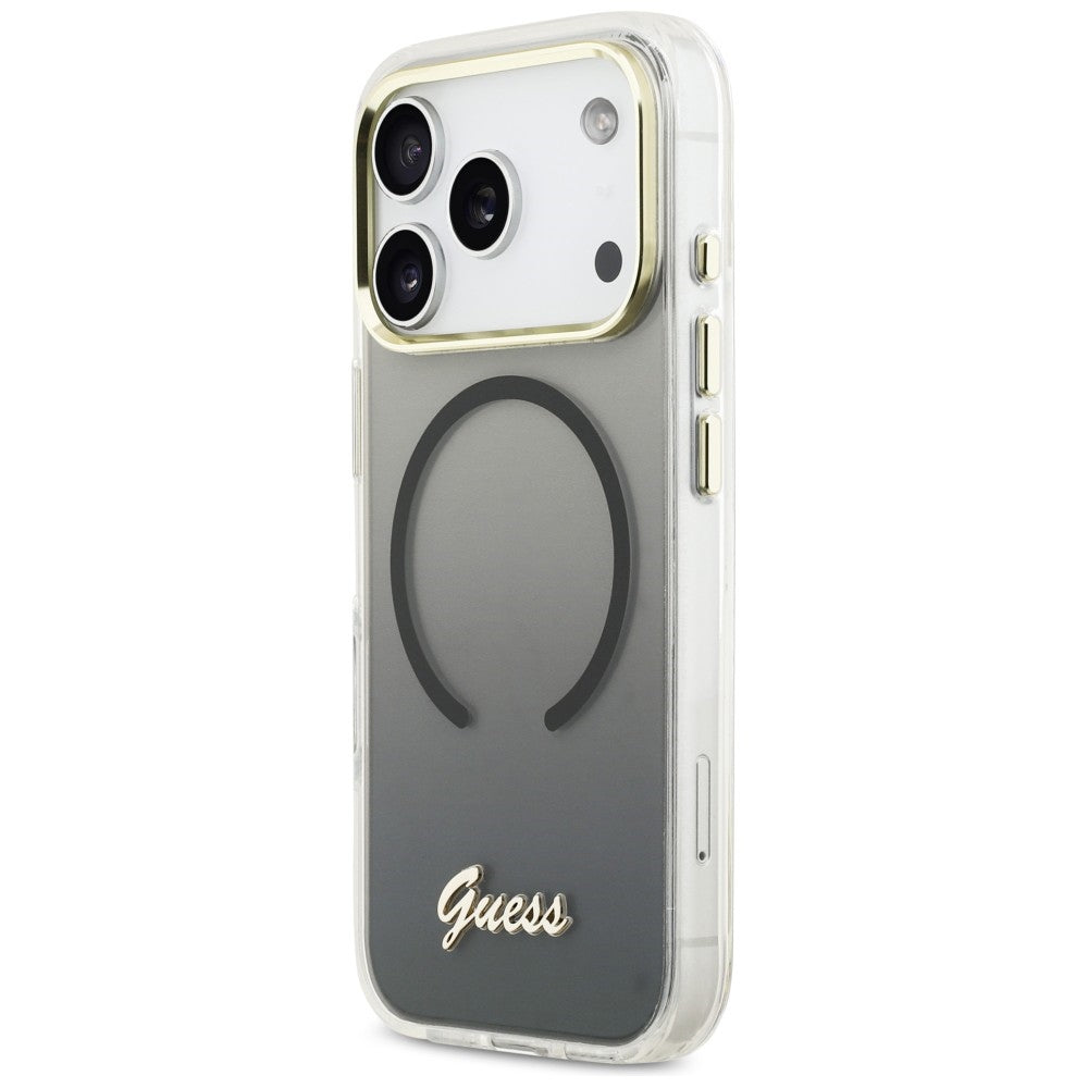 Guess IML Gradient Script Metal MagSafe Case til iPhone 17 Pro Max - sort