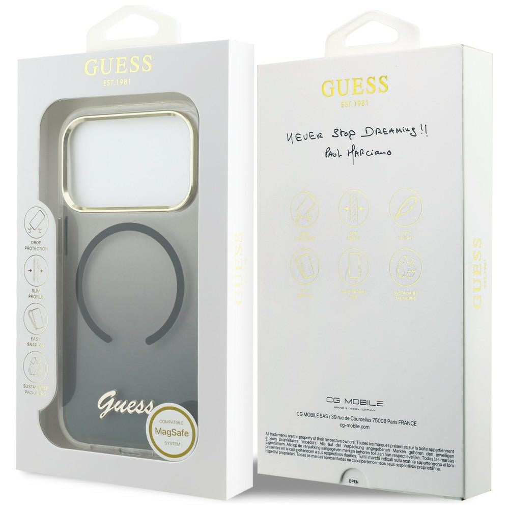 Guess IML Gradient Script Metal MagSafe Case til iPhone 17 Pro Max - sort