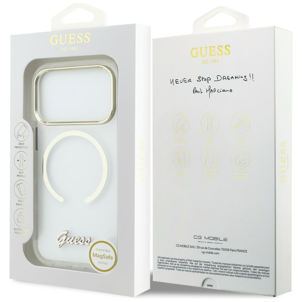 Guess IML Script Metal MagSafe Case til iPhone 17 Pro Max - klar