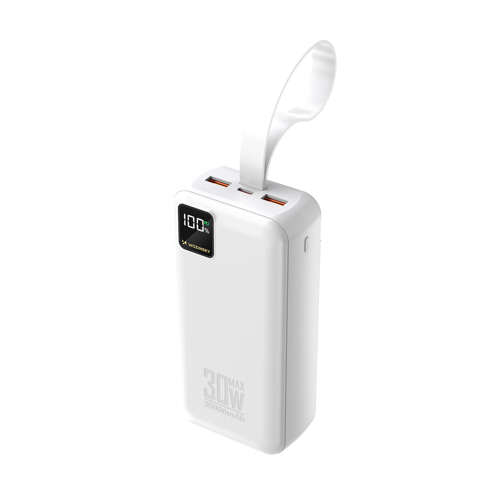 Wozinsky W8-W 30000mAh 30W Powerbank 2x USB-A og USB-C med lommelygte - hvid