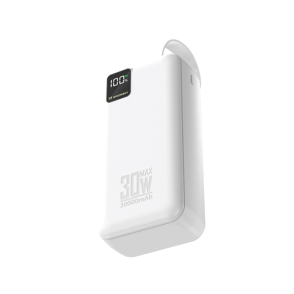 Wozinsky W8-W 30000mAh 30W Powerbank 2x USB-A og USB-C med lommelygte - hvid