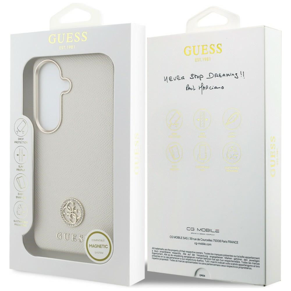 Guess Rhinestone Round Logo MagSafe Case til Samsung Galaxy S26 - Beige