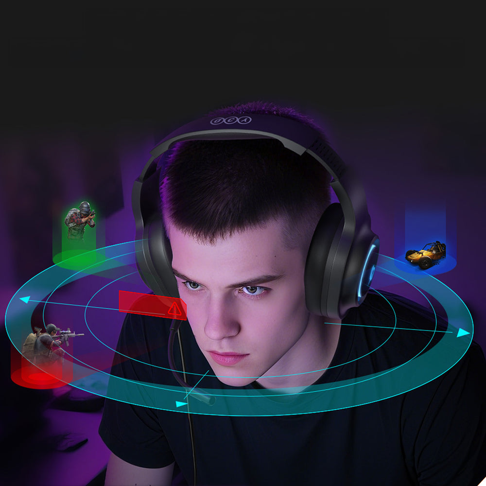 QCY Heroad V200 Tri-Mode Gaming Headphones with 7.1 Sound, 240h Battery, and Detachable Microphone - Black