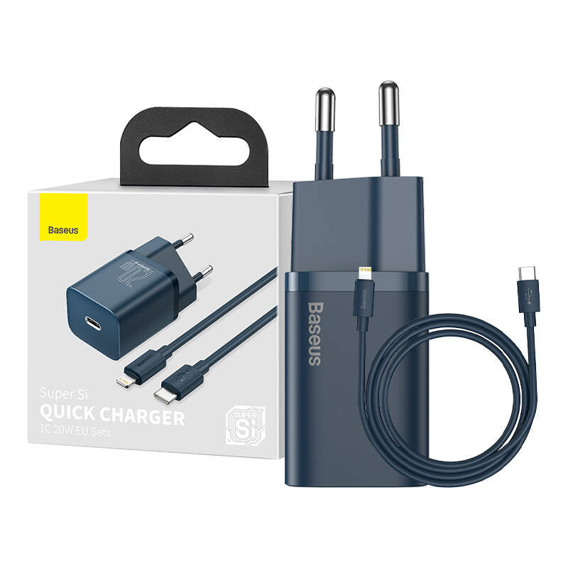 Baseus Super Si Quick Charger 1C 20W med USB-C-kabel til Lightning 1m (blå)