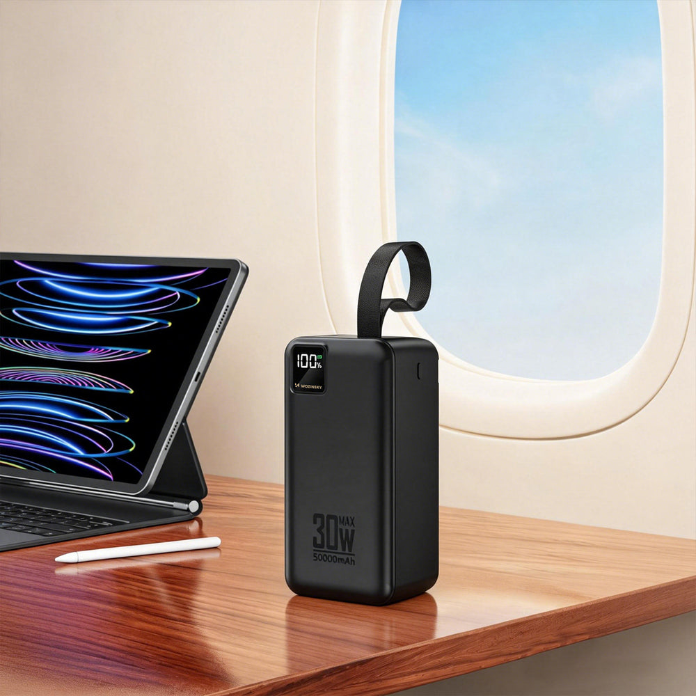Powerbank Wozinsky W8-B 50000mAh 30W 2xUSB-A og 2xUSB-C og USB micro med lommelygte - sort