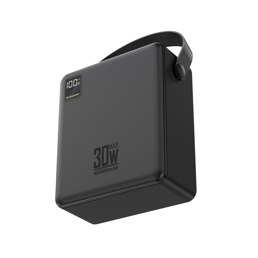 Wozinsky W8-B 100000mAh 30W Powerbank 2xUSB-A og 2xUSB-C med lommelygte - sort