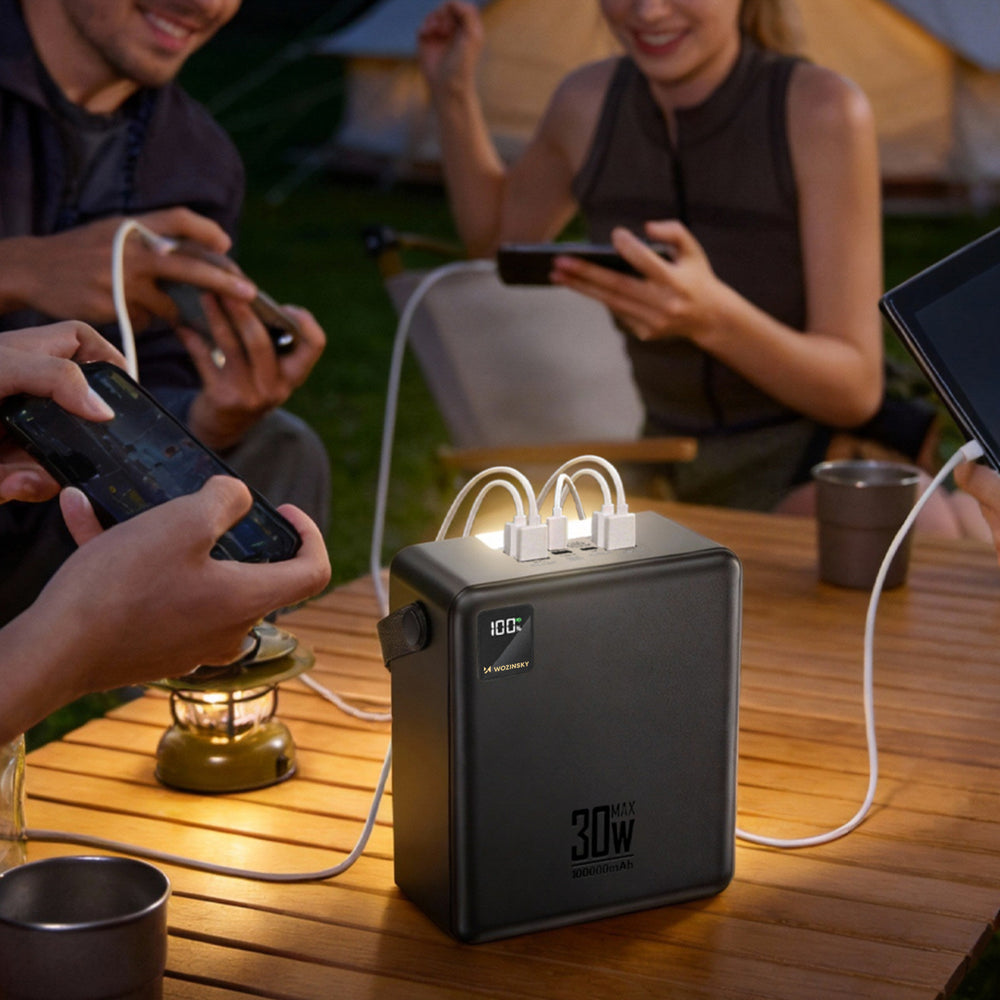 Wozinsky W8-B 100000mAh 30W Powerbank 2xUSB-A og 2xUSB-C med lommelygte - sort