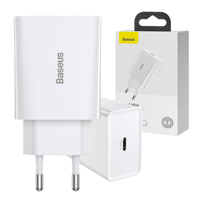 Baseus Speed Mini hurtigoplader, USB-C, PD, 3A, 20W (hvid)