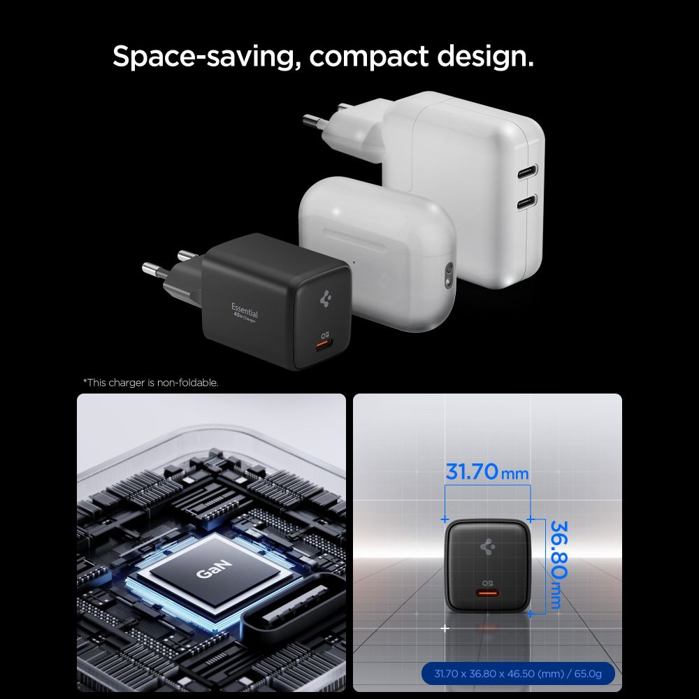 Spigen EE451EU Essential USB-C 45W Wall Charger - sort