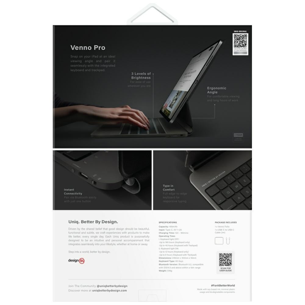 Uniq Venno Pro Magnetisk Smart Case med tastatur til iPad Pro 11" (2024/2025) - sort