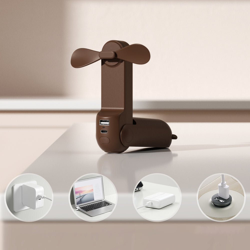 Jisulife Handheld Fan Life8 Plus Portable USB Fan with Power Bank Function 4500mAh and Flashlight - Brown