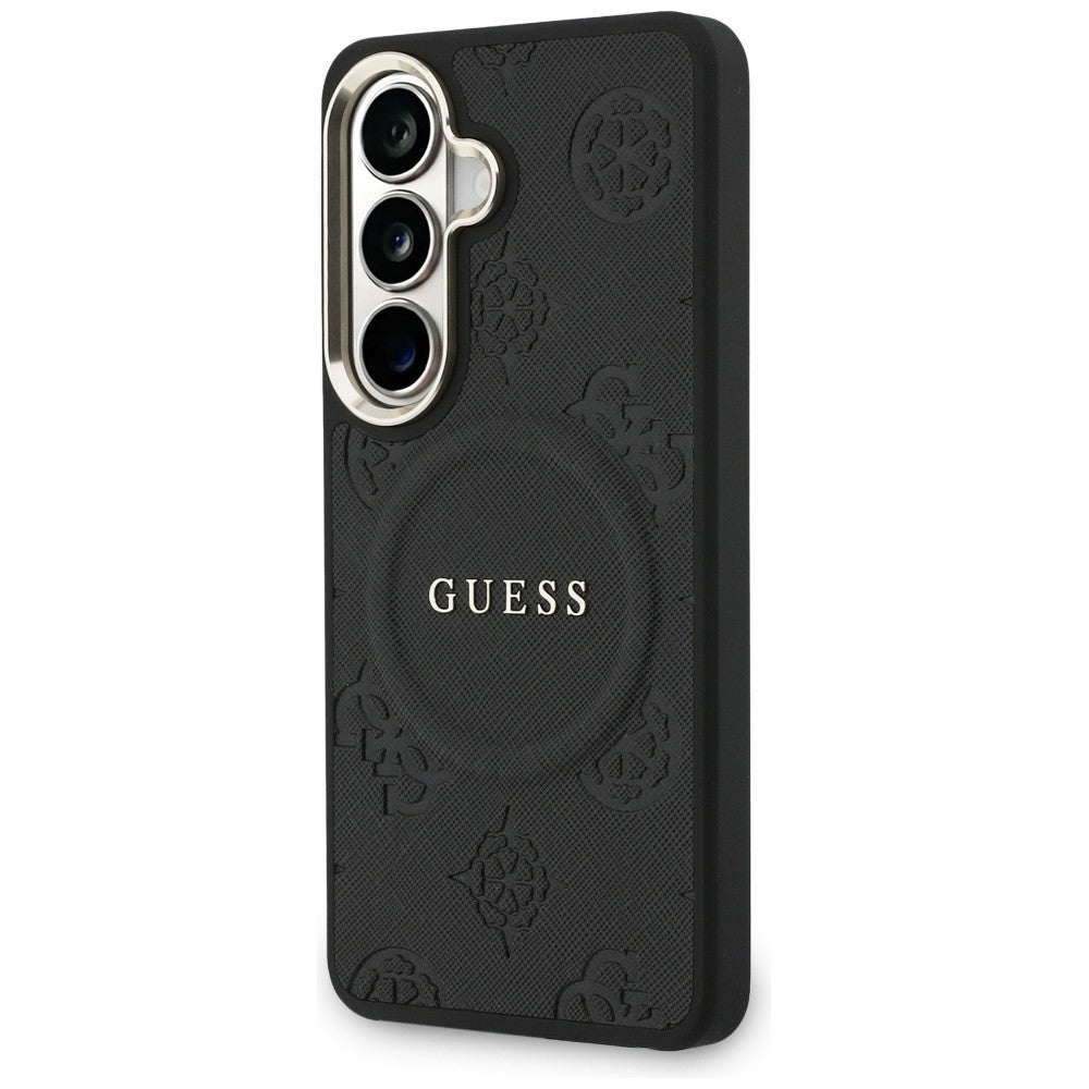 Guess Saffiano Peony Embossed Ring MagSafe-kasse til Samsung Galaxy S26+ - sort