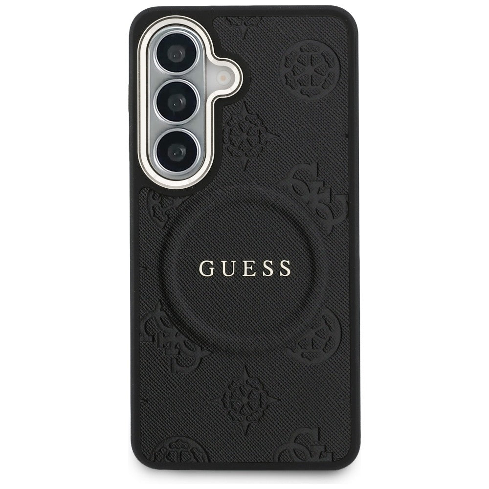 Guess Saffiano Peony Embossed Ring MagSafe-kasse til Samsung Galaxy S26+ - sort