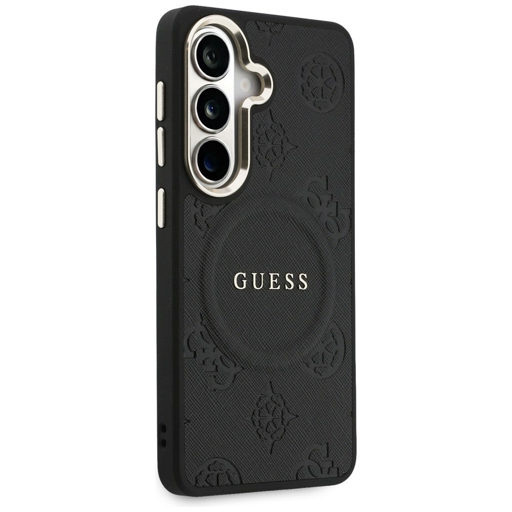 Guess Saffiano Peony Embossed Ring MagSafe-kasse til Samsung Galaxy S26+ - sort