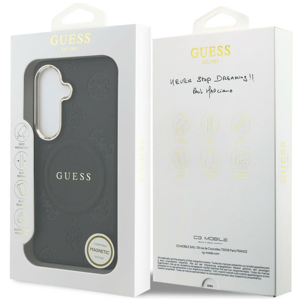 Guess Saffiano Peony Embossed Ring MagSafe-kasse til Samsung Galaxy S26+ - sort