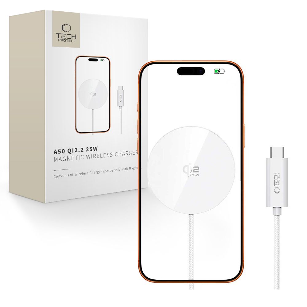 Tech-Protect A50 MagSafe 25W QI2.2 trådløs oplader - hvid