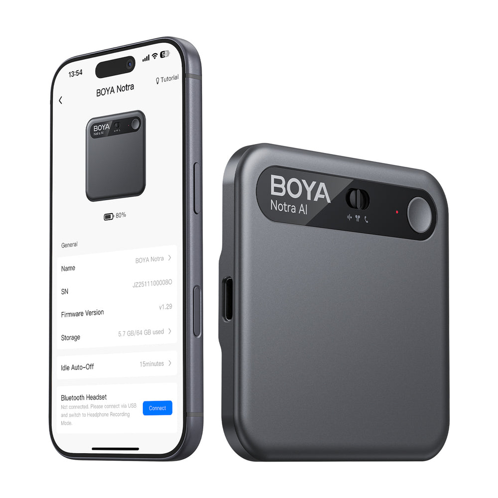 BOYA Notra Stemmeoptager med AI-transskription - Sort
