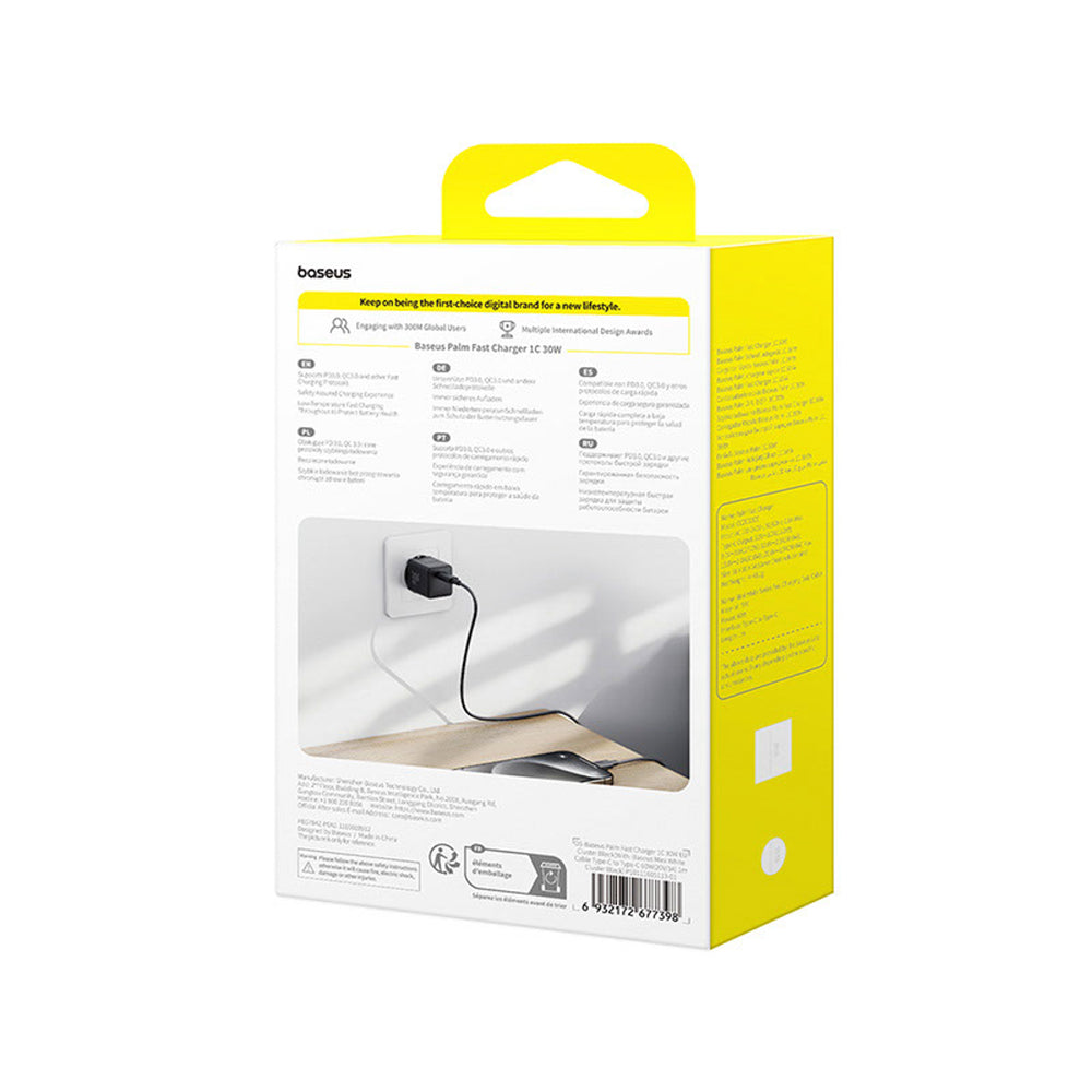 Baseus Palm 30W Wall Charger med 60W USB-C kabel 1m - sort