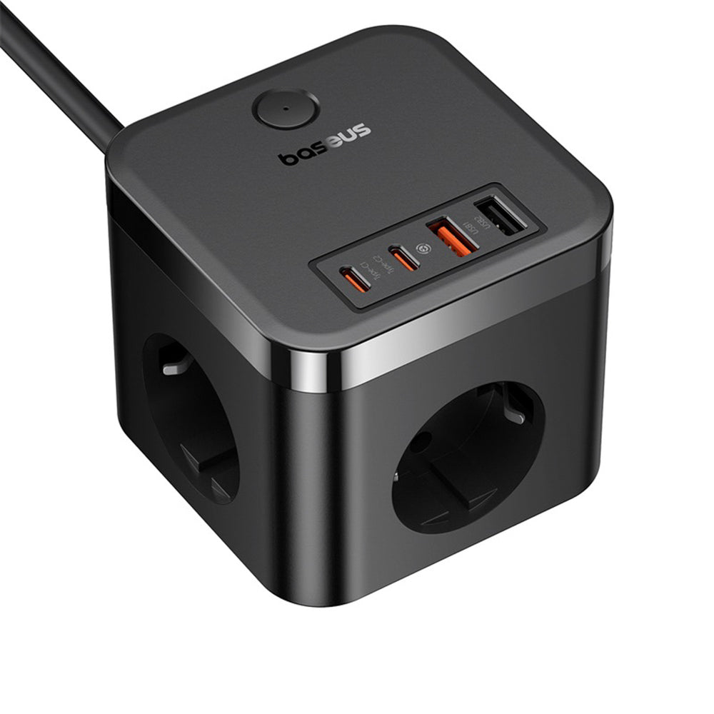 Baseus PowerCombo Cube 30W Power Strip 3xAC 2xUSB-A 2xUSB-C 1.5m - sort