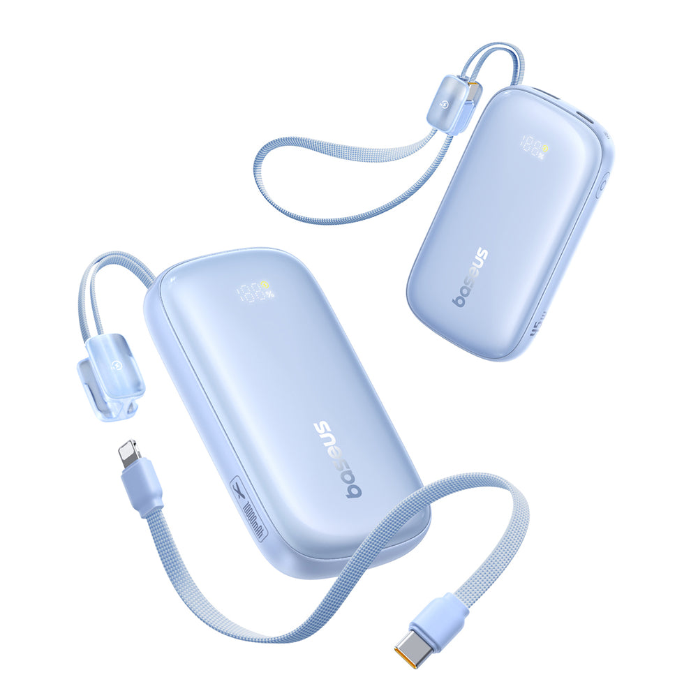 Baseus EnerFill FC21 Qpow 3 Ultra 10000mAh 45W Power Bank with Detachable USB-C/ Lightning Cable - Blue