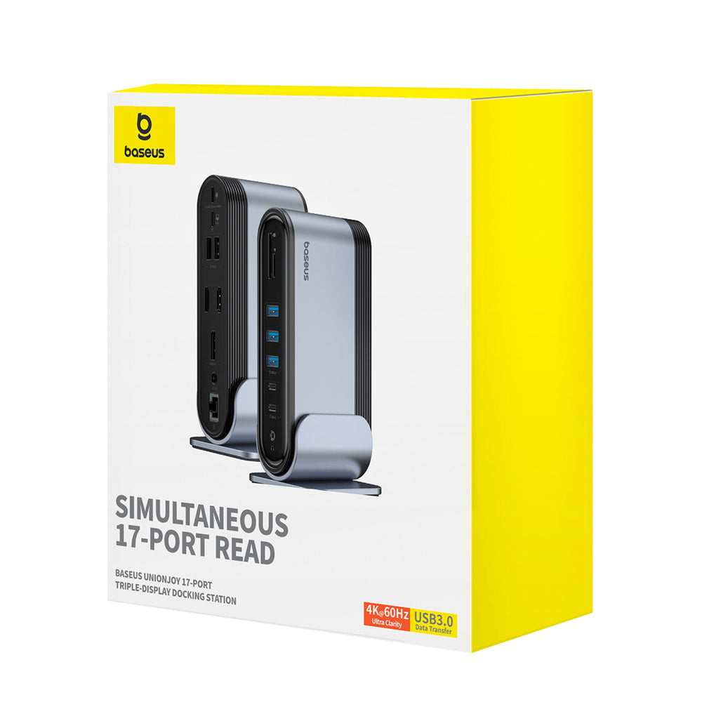 Baseus UnionJoy USB-C Docking Station 2xHDMI4K@60Hz 1xDP4K@60Hz 3xUSB-A3.0 2xUSB-C3.0 2xUSB-A2.0 1xRJ45 PD PC 1xSD+TF 1x3.5mm minijack - gray
