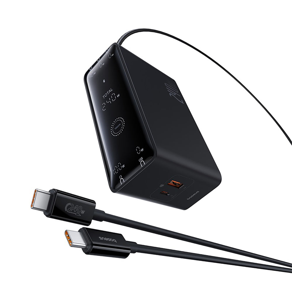 Baseus Digital GaN 3xUSB-C 1xUSB-A 240W Wall Charger with Power Cable - Black