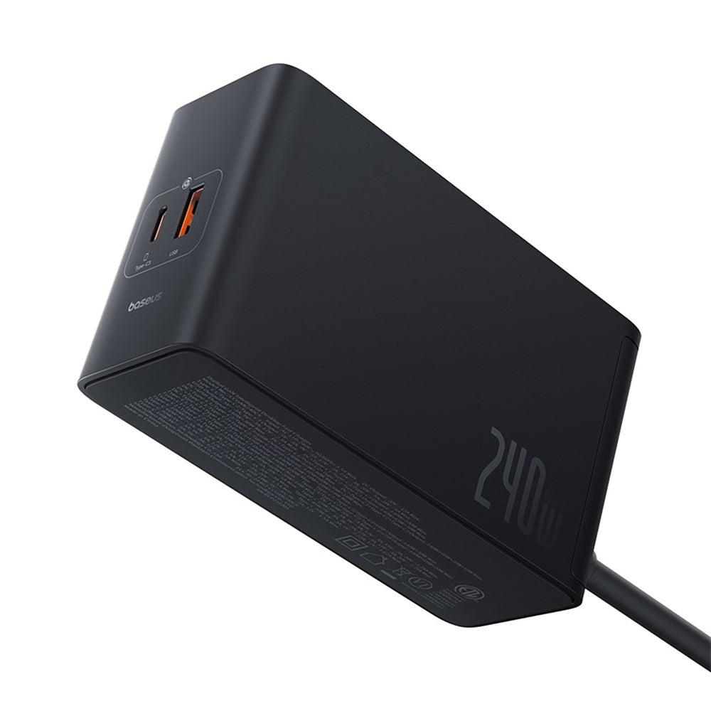 Baseus Digital GaN 3xUSB-C 1xUSB-A 240W Wall Charger with Power Cable - Black