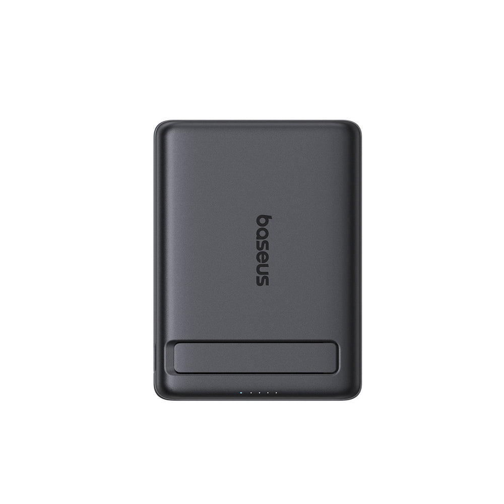 Baseus PicoGo AM31 Qi2 5000mAh 20W MagSafe Compatible Power Bank with Stand (with Black Simple Braided USB-C - USB-C 30cm Cable) - Black