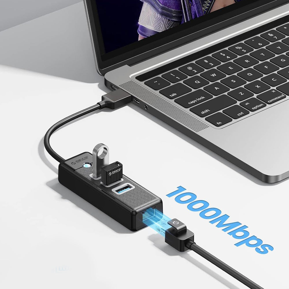 Orico PW3UR25-U3 USB Hub 4-Port 3x USB-A 3.0 1x RJ45 2.5G Ethernet 0.5m - Black