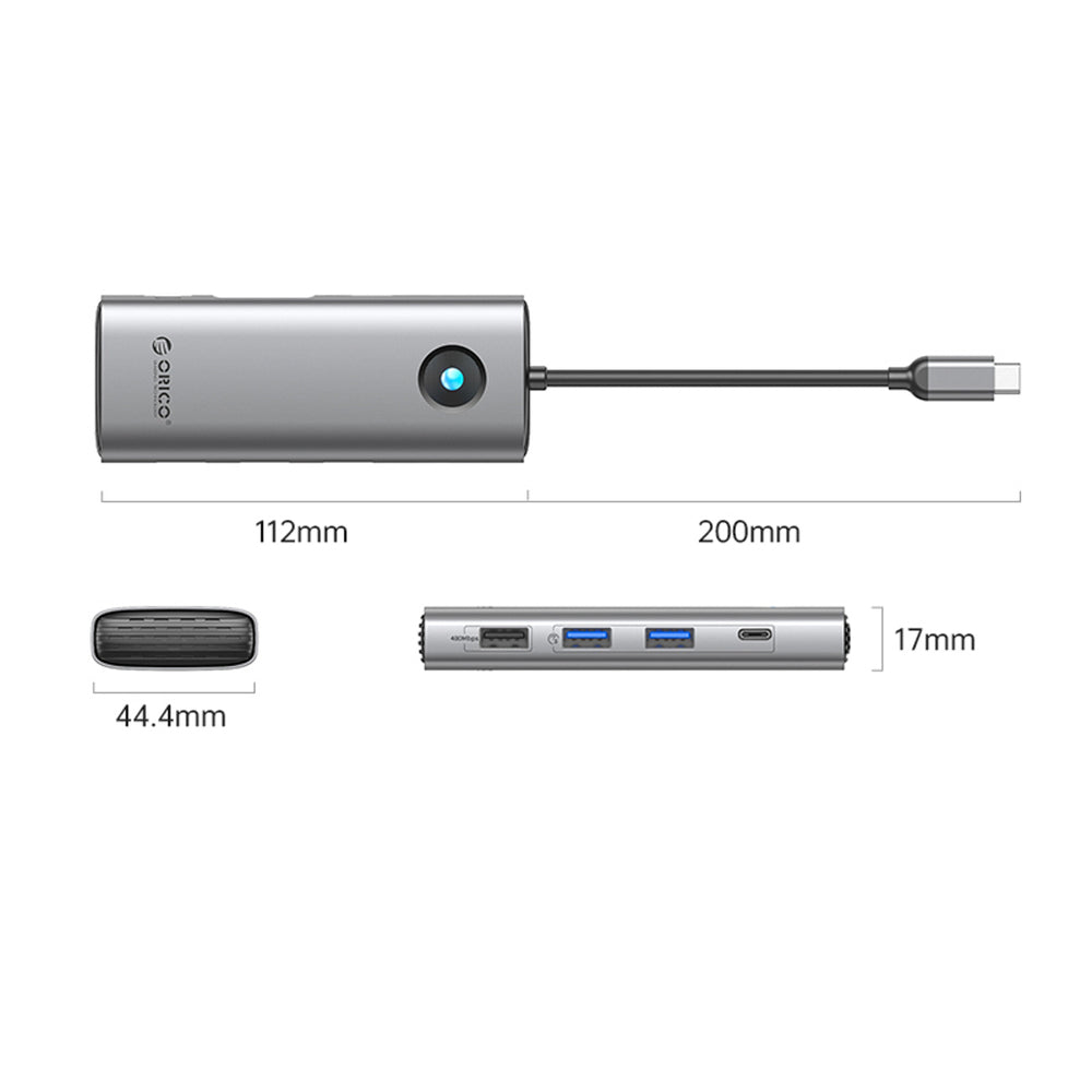 Orico PW11 8in1 USB-C Docking Station 2x USB-A 3.0 1x USB-A 2.0 1x USB-C 3.0 1x USB-C PD 100W 1x HDMI 4K 60Hz 1x VGA 1080P 60Hz 1x RJ45 Gigabit Ethernet - Gray