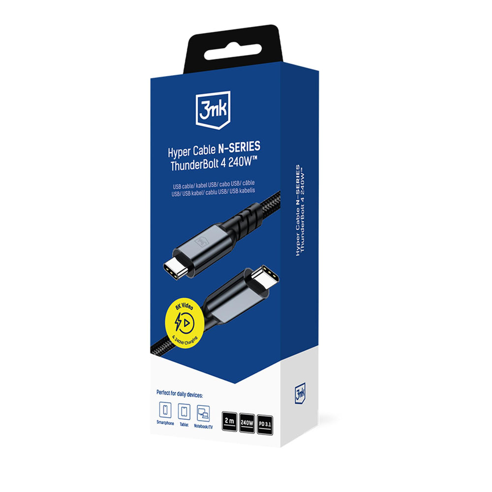 3mk Hyper Cable N-SERIES USB-C / USB-C Thunderbolt 4 2m 48V / 5A 40Gb/s 240W 8K60Hz - black