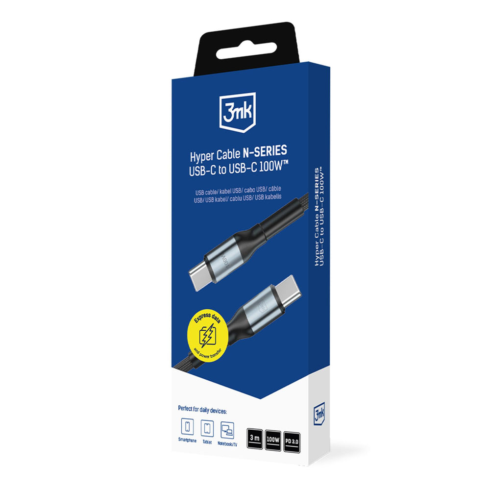 3mk Hyper Cable N-SERIES USB-C / USB-C 3m PD 3.0 QC 3.0 20V / 5A 100W - black