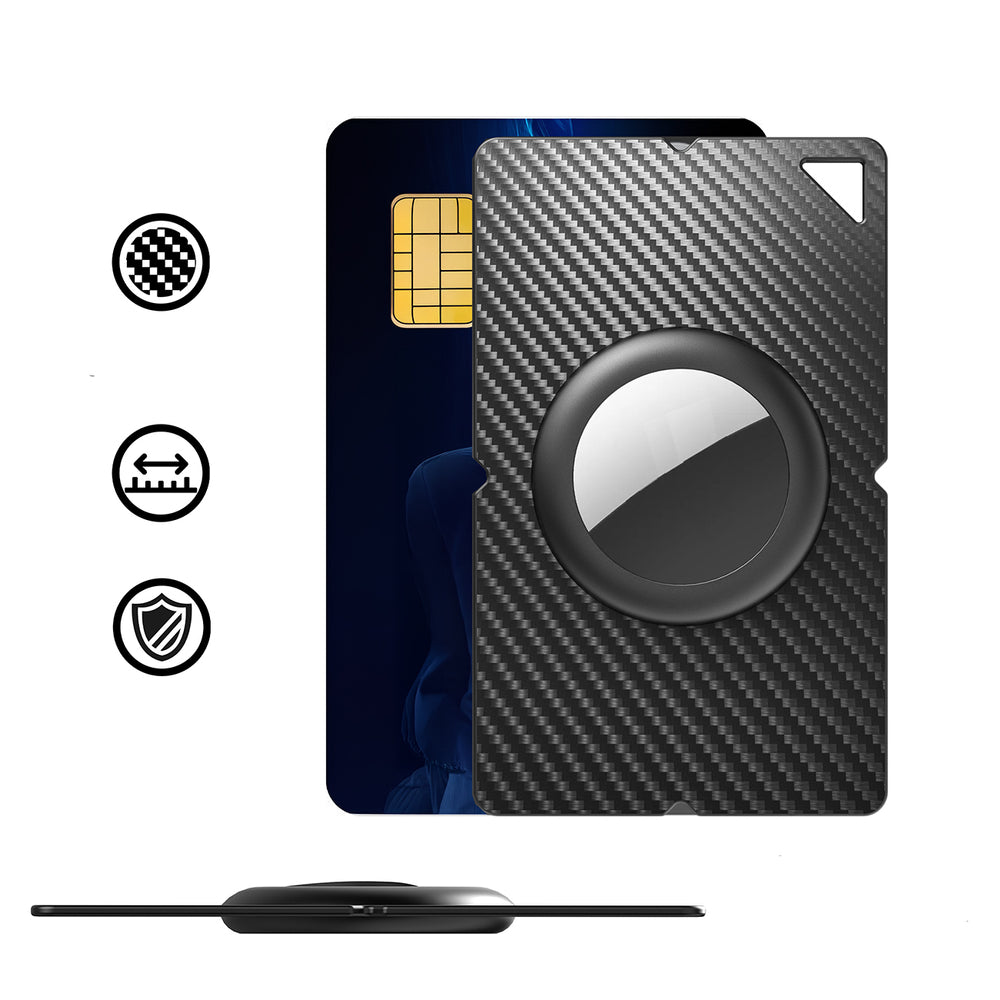 Airtag Carbon Fiber Pattern Wallet Card Case - Black