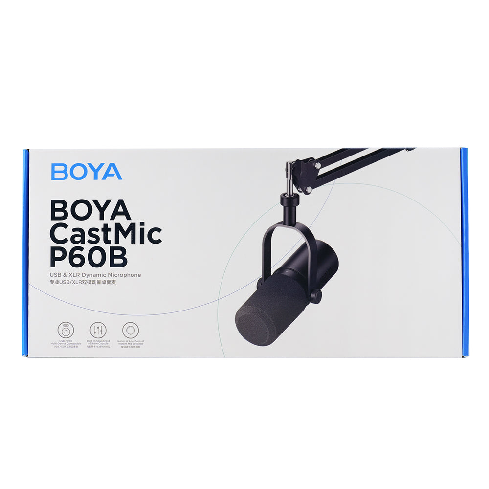 BOYA CastMic P60B studiomikrofon med arm, kablet USB XLR - sort