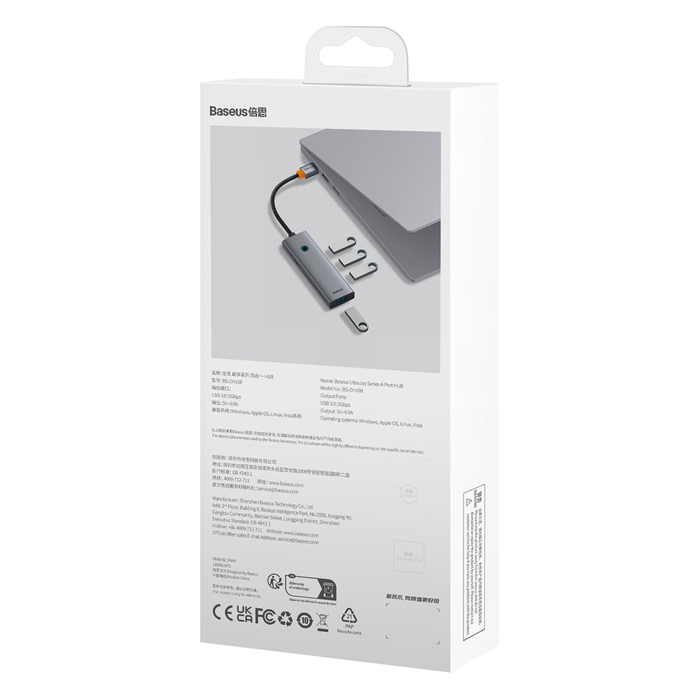 Baseus UltraJoy Series USB-A hub 4xUSB-A 3.0 1xUSB-C 5V 50cm - gray