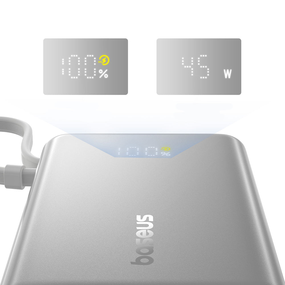 Baseus PicoGo 10000mAh 45W Powerbank with Digital Display and Built-in USB-C Cable - Titanium