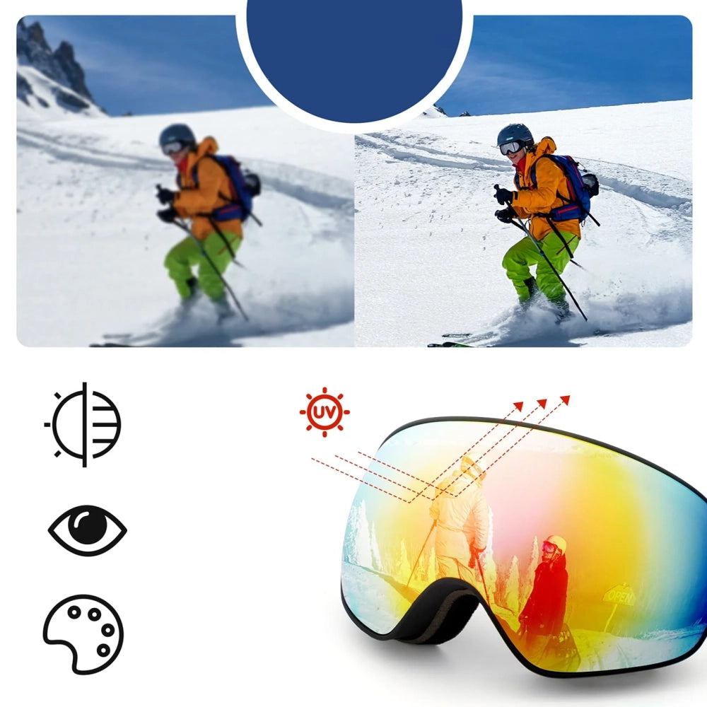 Rockbros SP284 Kids Ski Goggles Anti-Fog with UV Filter Gray Lens with Pink Mirror - White