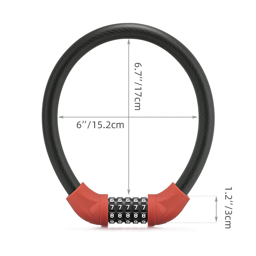 Rockbros RKS870-BK bicycle lock with code, steel cable, 85 cm - red