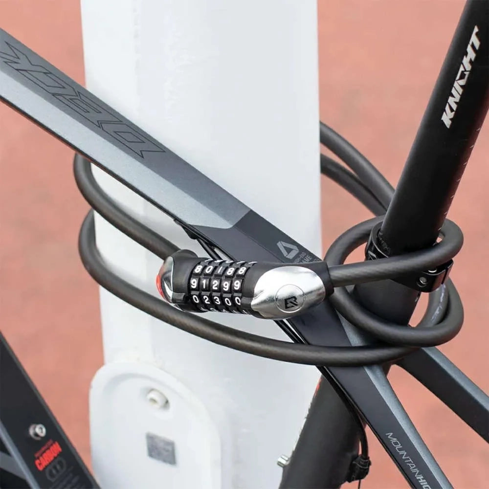 Rockbros RKS531 bike lock with 5-digit code, steel cable, 180 cm, with LED lighting - black