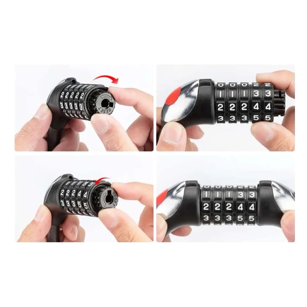 Rockbros RKS531 bike lock with 5-digit code, steel cable, 180 cm, with LED lighting - black