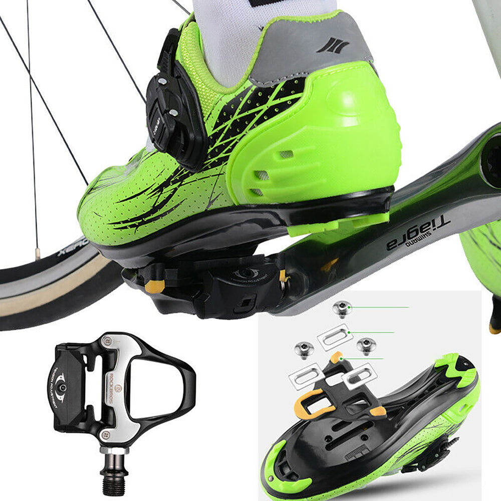 Rockbros LP-RD2BK Shimano SPD-SL Road Pedals med Gule Cleats - Sort og Sølv