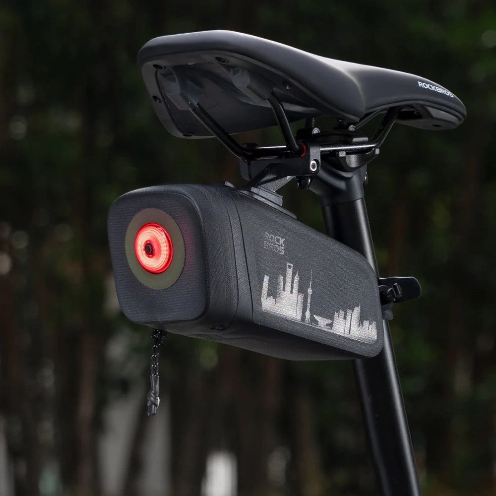 Rockbros AS-141 Lightweight Bicycle Seat Bag with Smart Rear Light - Black