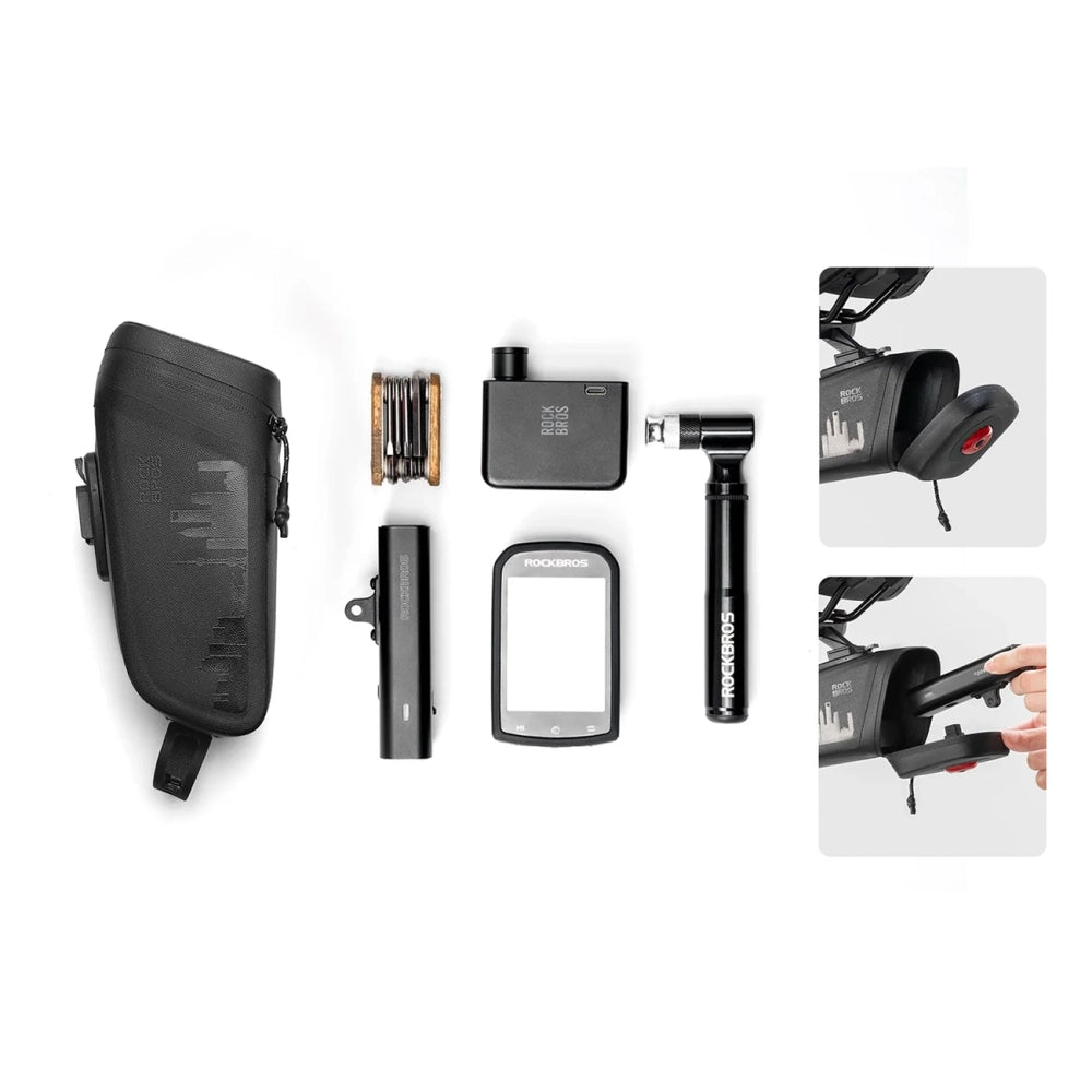 Rockbros AS-141 Lightweight Bicycle Seat Bag with Smart Rear Light - Black