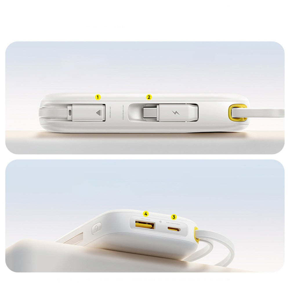 Baseus EnerFill FC31 QPow3 10000mAh 45W Power Bank med digitalt display med 2 indbyggede USB-C-kabler - hvid